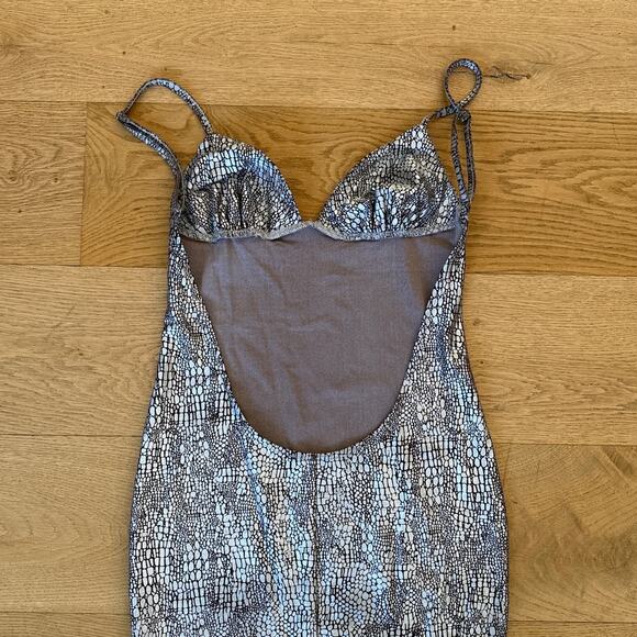 I.AM.GIA Maxi Dress Croc Ginny Size S Silver Maroon Red - Picture 5 of 7